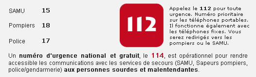 Urgences : Samu / Pompiers / Police
